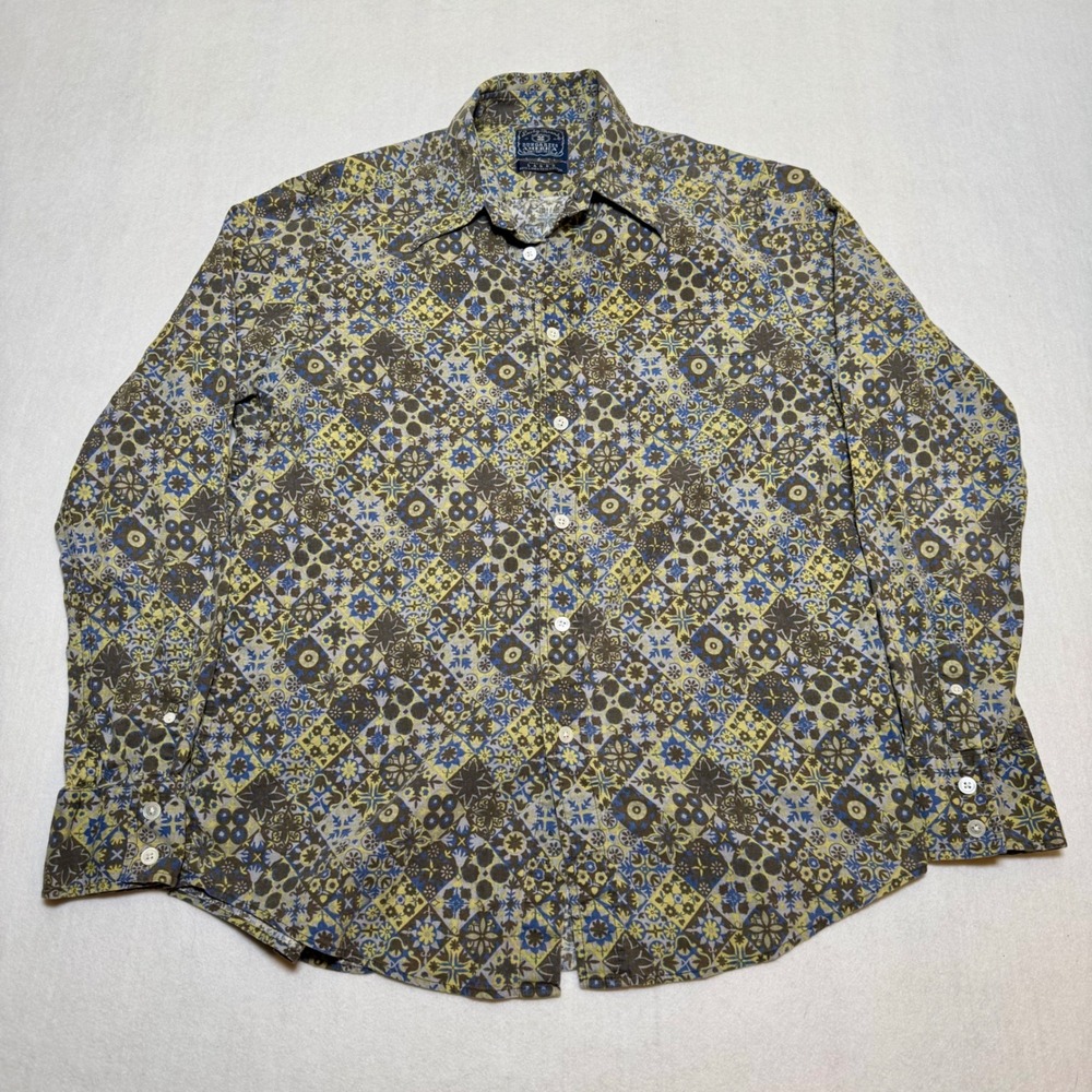 Lucky Brand Mens Large Linen Cotton Mosaic Print Button Down Shirt MW1266 WU01